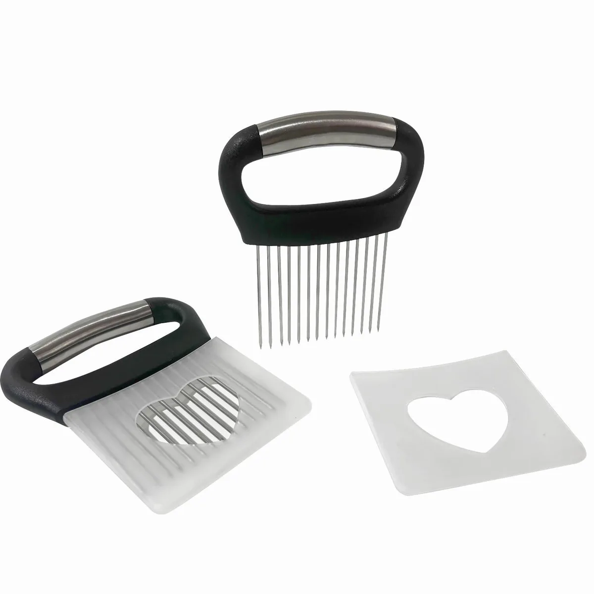 Matte black onion holder with 14 stainless steel needles and non-slip handle