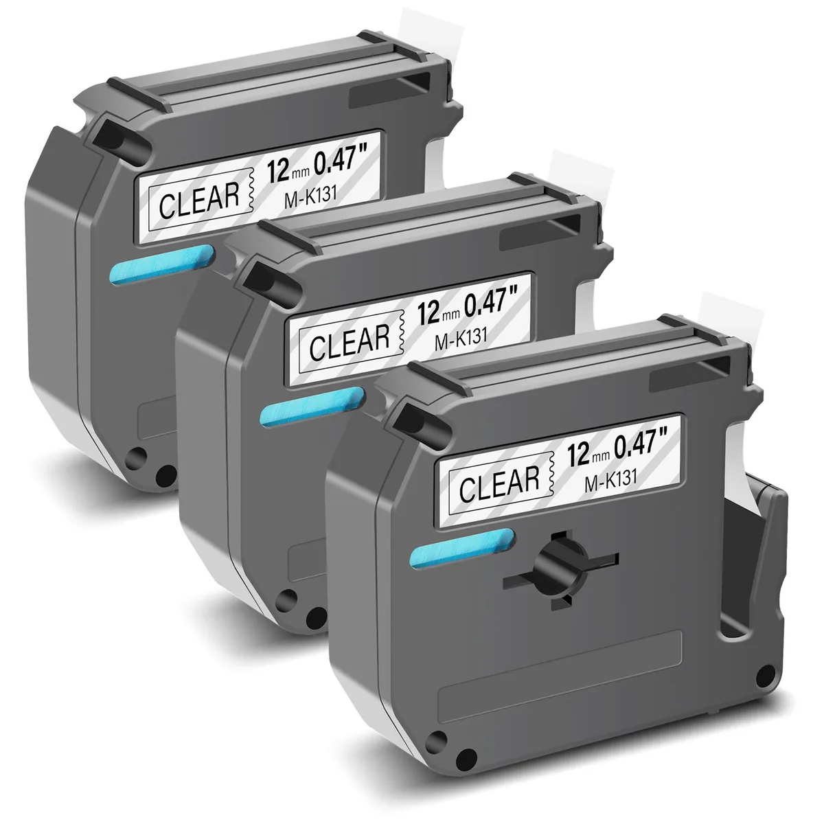 GREENCYCLE GREENCYCLE MK-131 label tape 12mm x 26.2ft black on clear 3 pack — product photo