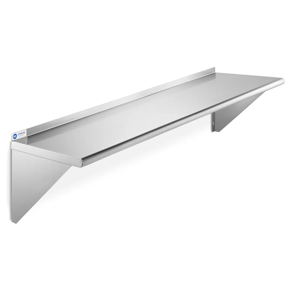 Gridmann Gridmann 12" x 60" Stainless Steel Wall Mount Shelf with Backsplash 18 Gauge NSF Certified — product photo