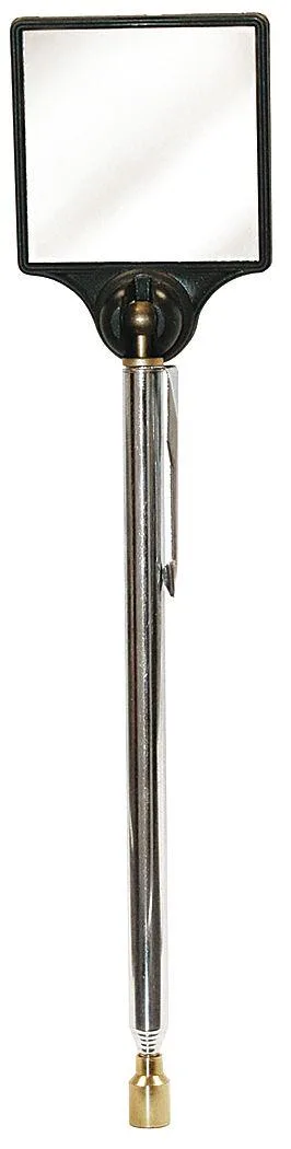 Telescoping brass-handled mirror with square glass head and magnetic base
