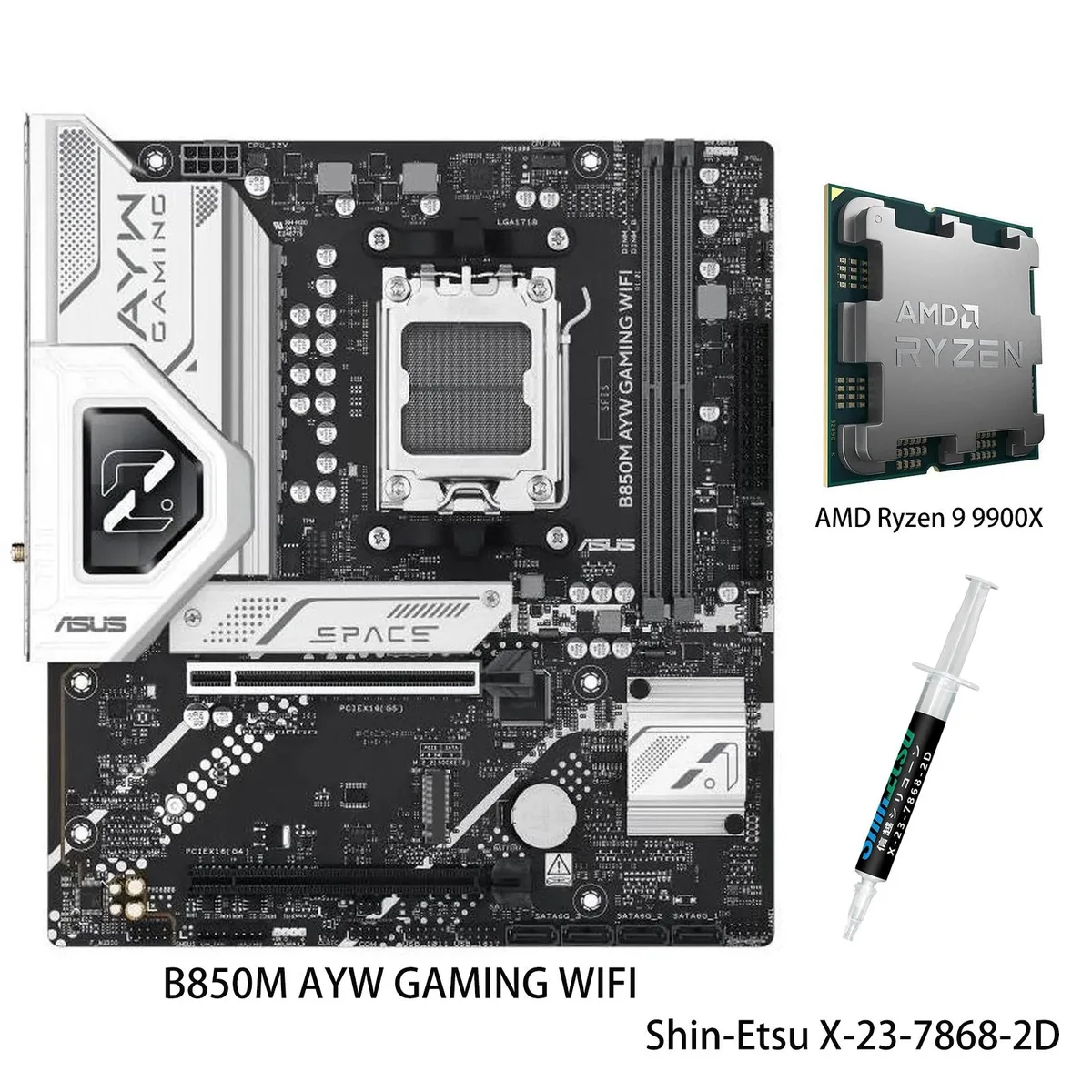 ASUS ASUS B850M AYW GAMING WIFI AMD motherboard &amp; Ryzen 9 9900X CPU combo — product photo