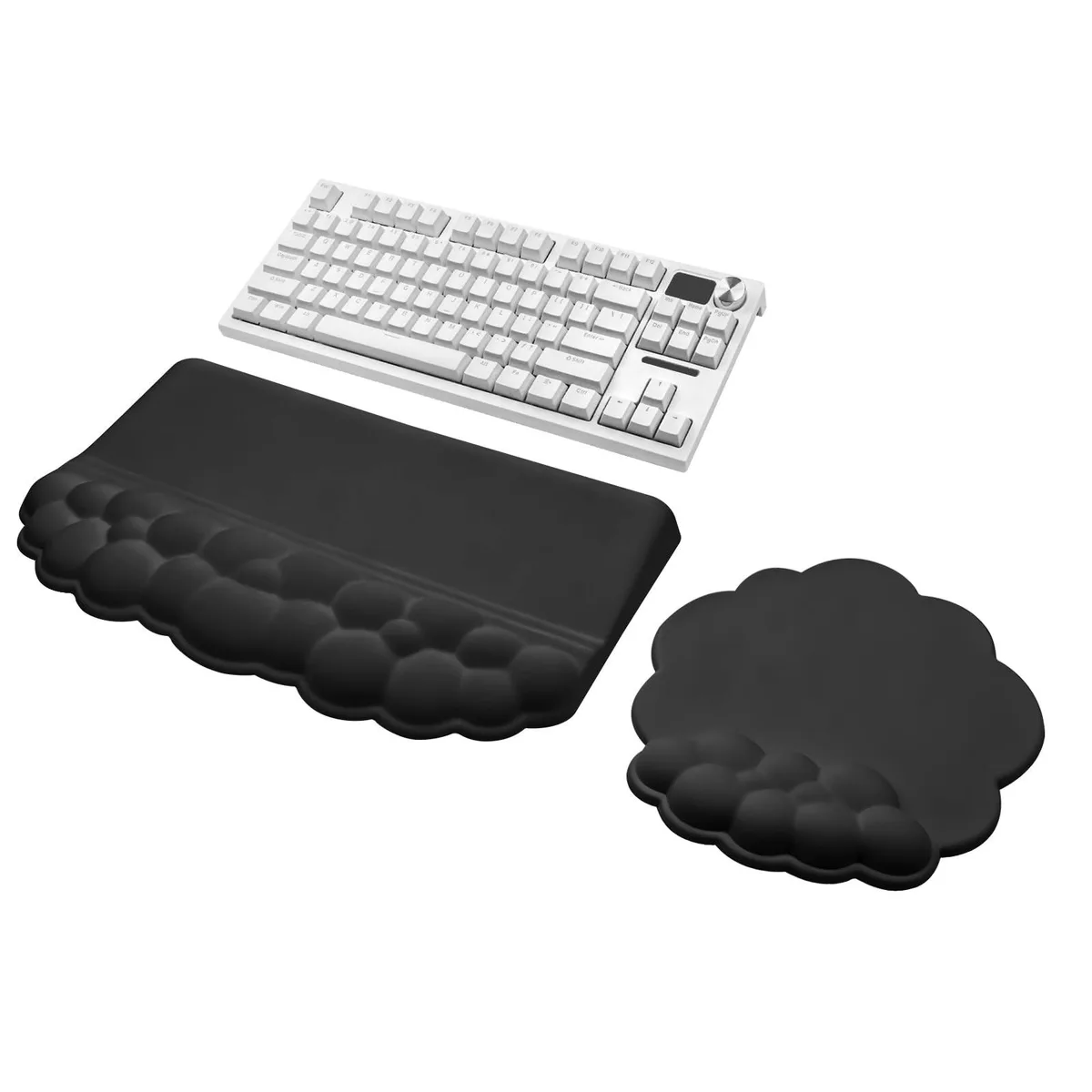 Cloud White keyboard stand with wrist rest, 18 by 3.5 inches, memory foam surface, black base