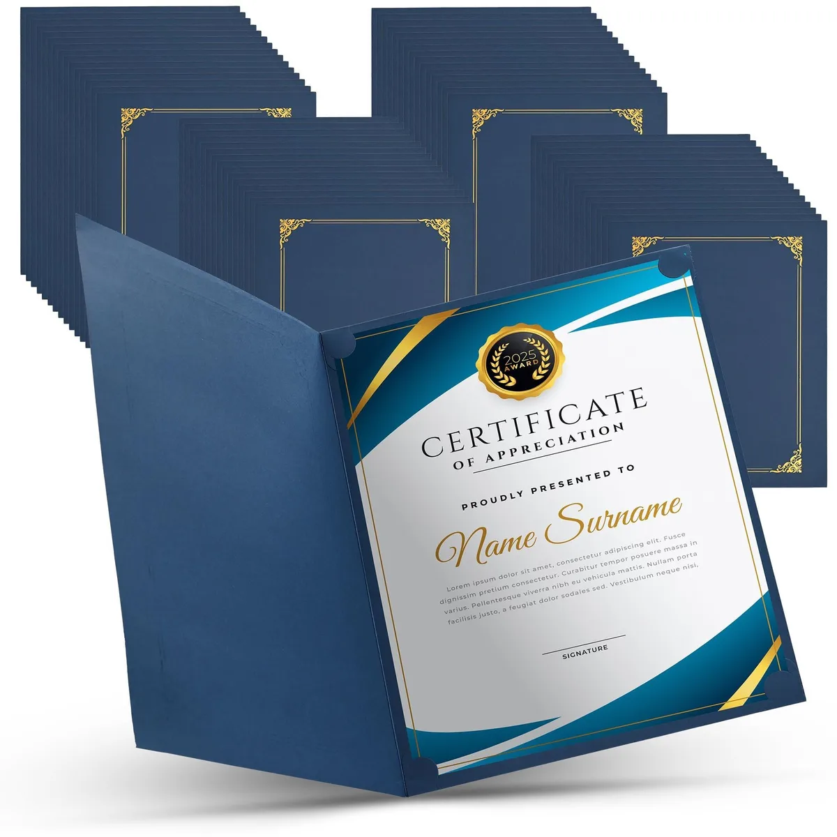 WinSpin WinSpin 16CEH001-811X30-03X2 60 Pack Navy Blue Certificate Holders Paper — product photo