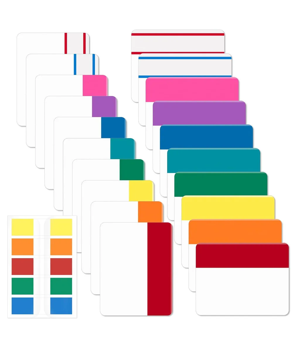 Assorted neon sticky index tabs in plastic dispenser box