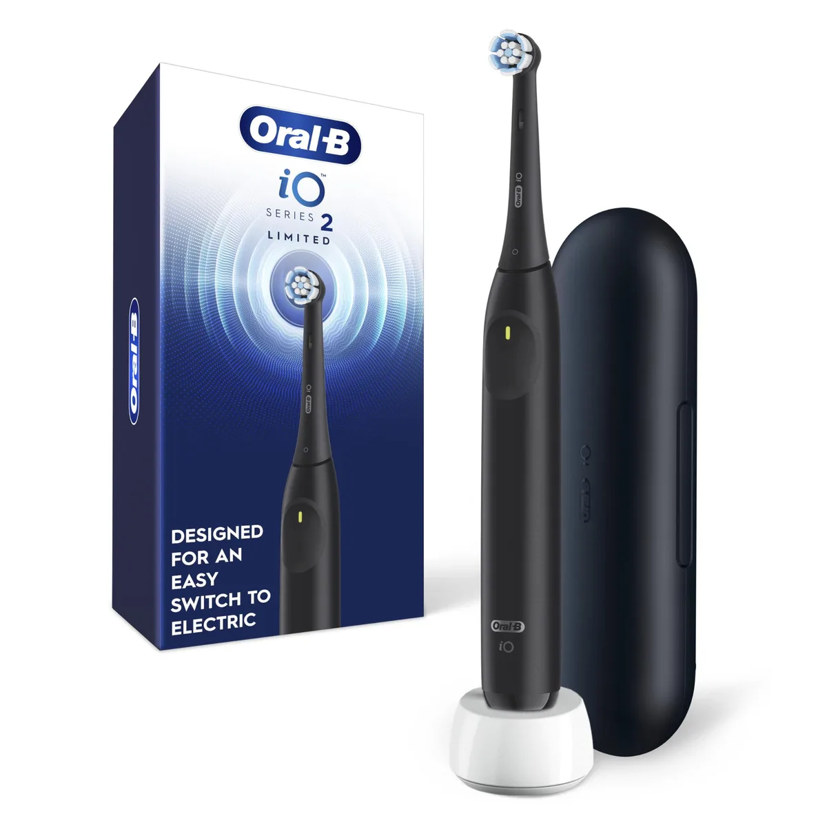 Black rechargeable electric toothbrush with travel case