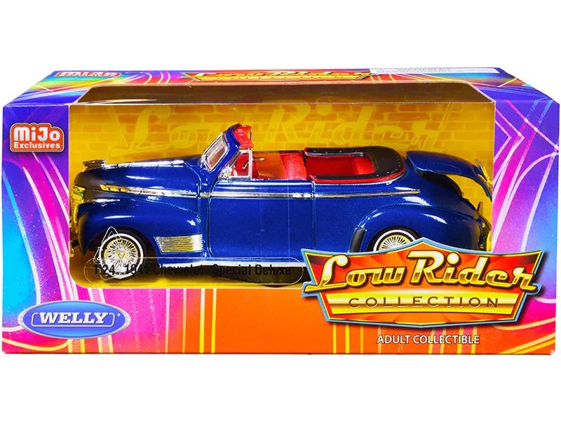 WELLY WELLY 1941 Chevrolet Special Deluxe Convertible 1/24 Low Rider Candy Blue Red Interior 22411 — product photo