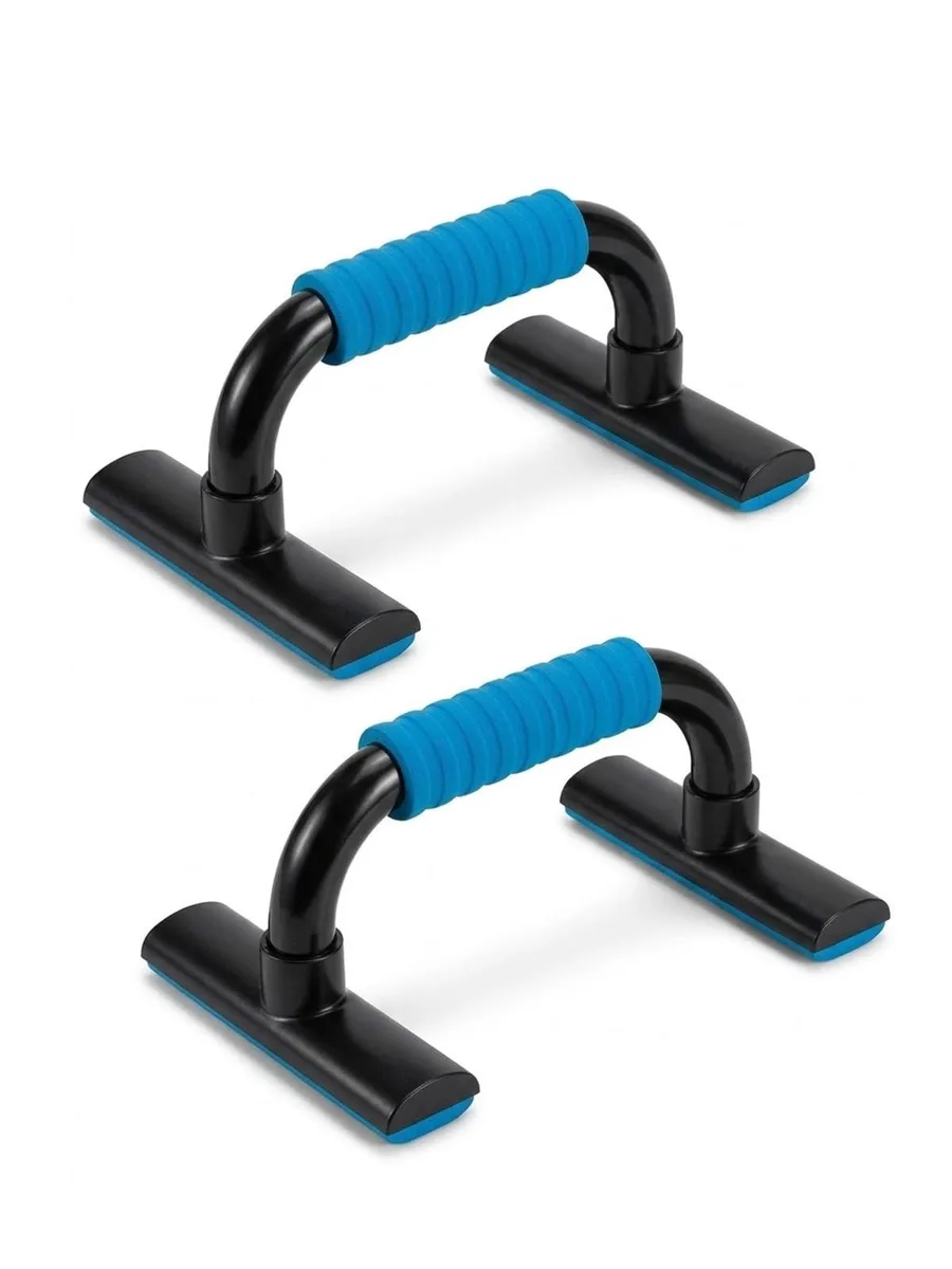 Pair of black ABS push-up bars with wide rubber bases and parallel handles