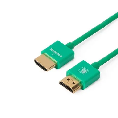 Grey HDMI cable with compact connectors on both ends