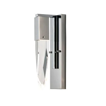 Polished chrome vanity light with clear beveled crystal stalactites