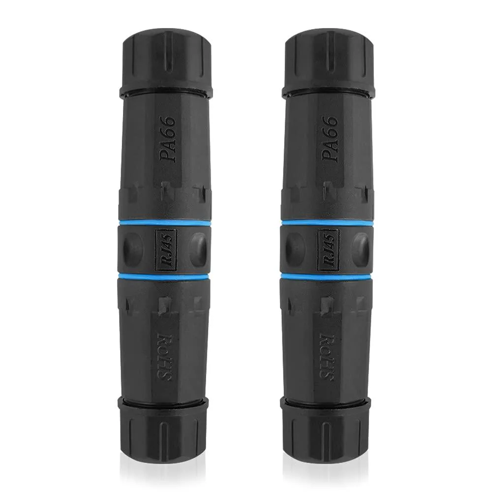 BONAEVER BONAEVER 2-Pack Waterproof RJ45 Coupler IP68 Shielded Cat5e Cat6 Black — product photo