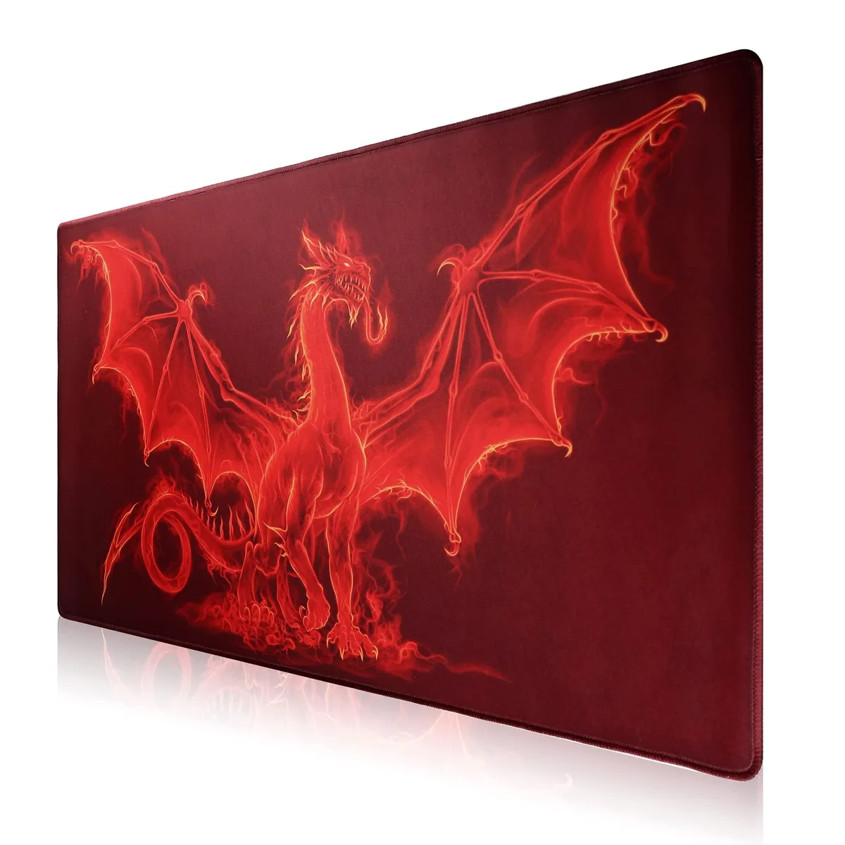 Red dragonus extended mouse pad 70x30 cm stitched edges rubber base