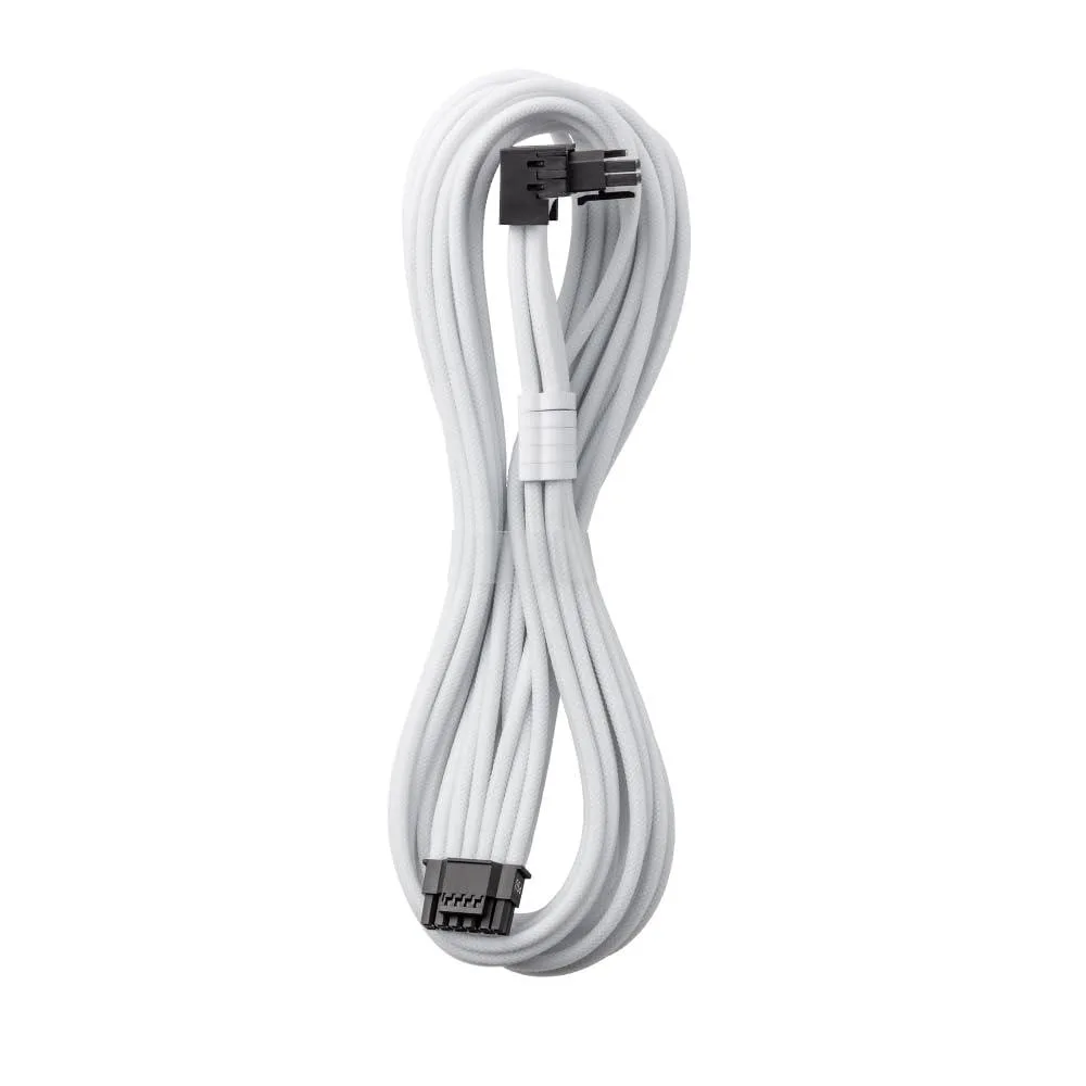 White sleeved 90-degree 12V-2x6 PCIe cable with pre-installed combs