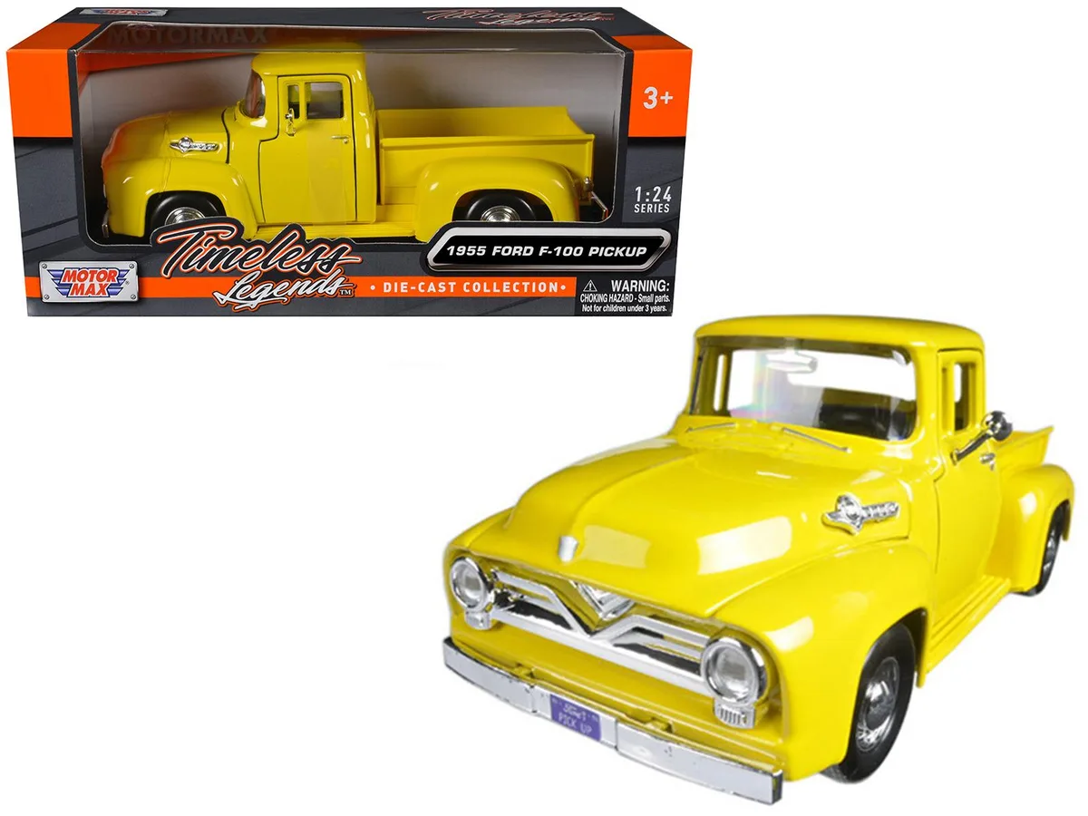 MOTORMAX MOTORMAX 1955 Ford F-100 Pickup Truck Yellow 1/24 Diecast Vehicle — product photo