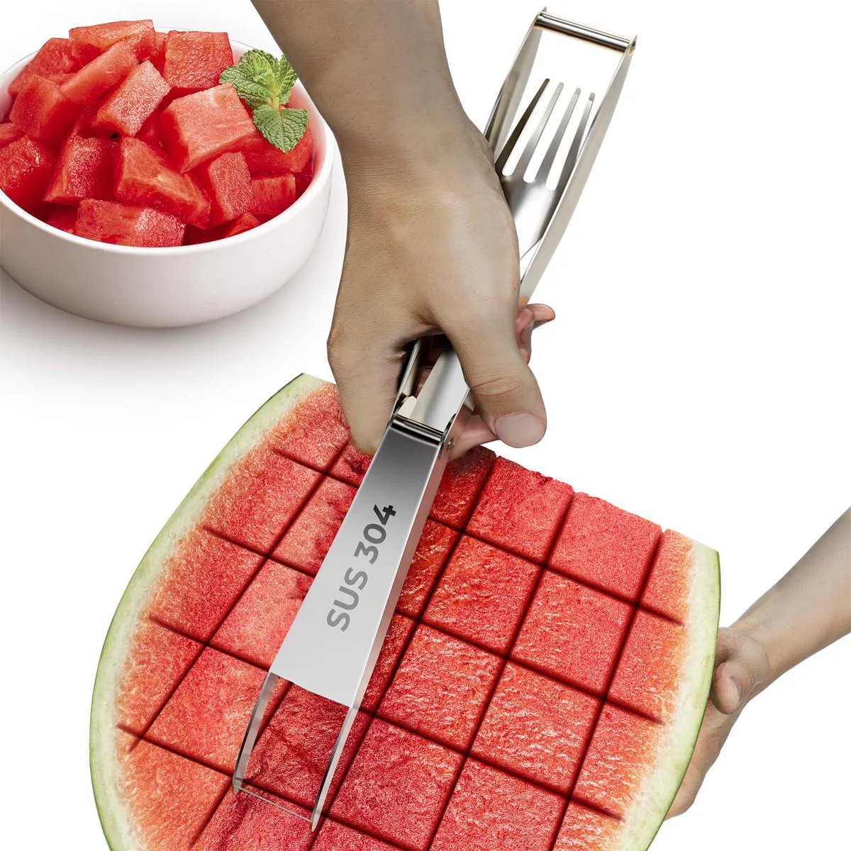  CrispTaste CRT-01 2-in-1 watermelon slicer 7.6" 1.3" 304 stainless steel — product photo