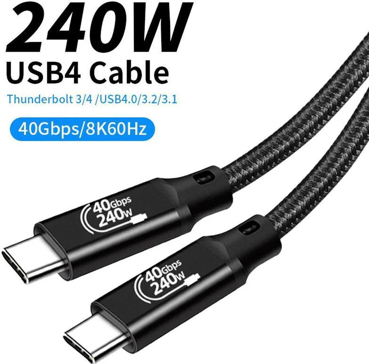 A five-foot braided USB-C cable with straight connectors