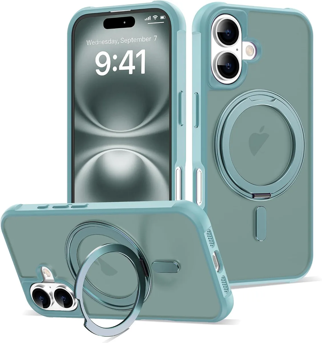 NuoTo NuoTo iPhone 16 Case 360° Rotatable Magnetic Ring Stand Mag-Safe Translucent Matte Green 6.1 — product photo
