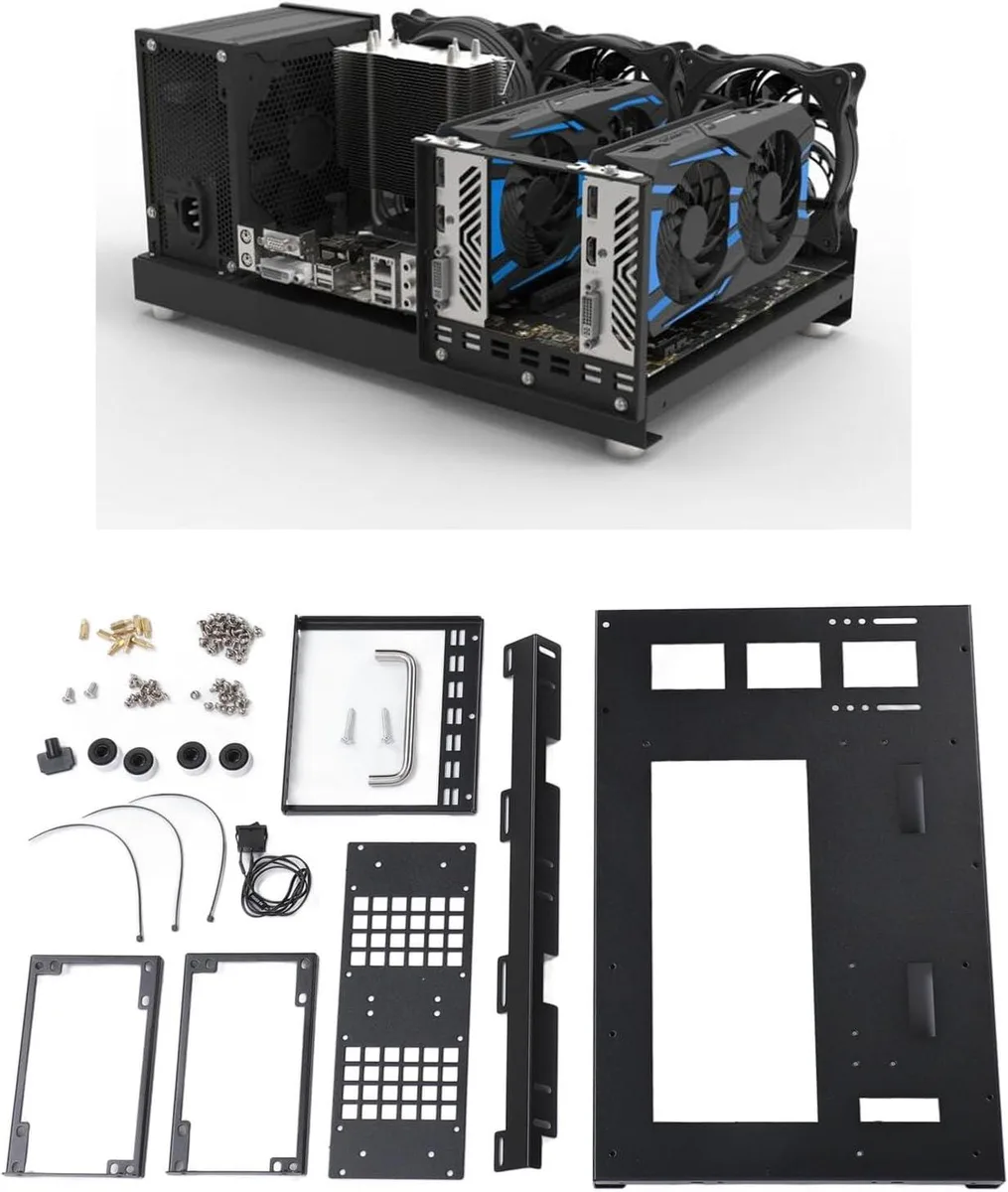 myVolts myVolts Open Frame Server Chassis ATX mATX ITX 256MM GPU 2 Bays 360mm Cooling Steel Handle — product photo