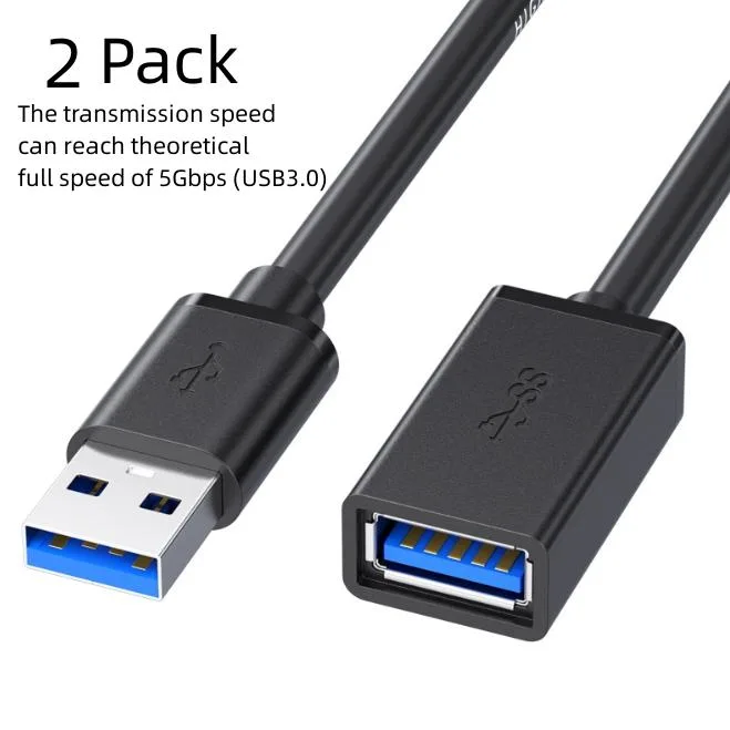 Arzhcyt Arzhcyt USB 3.0 Extension Cable 6.6ft Male to Female Black 2Pack — product photo