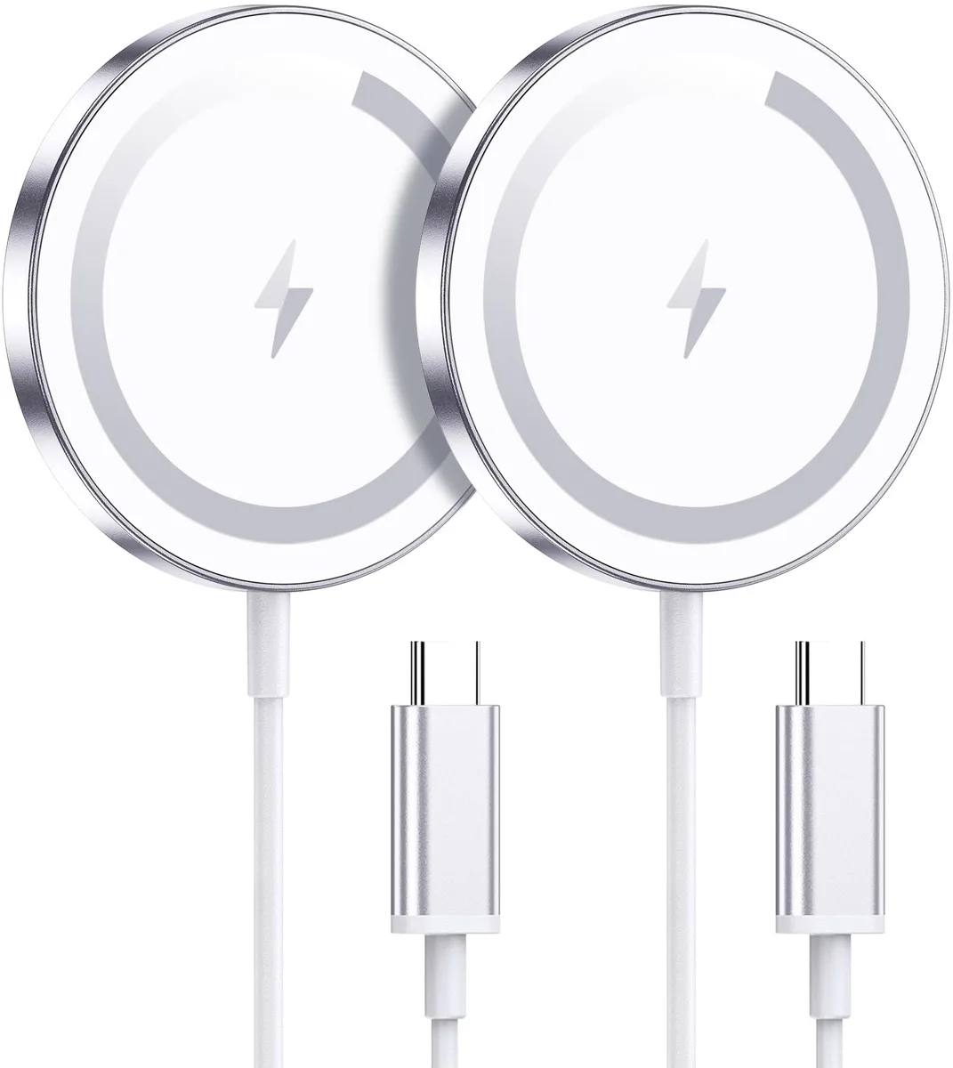  Apple Mag-Safe Charger 2 Pack Magnetic Wireless Charger Silver iPhone 17 17 Pro 17 Pro Max Air 16 15 14 13 — product photo