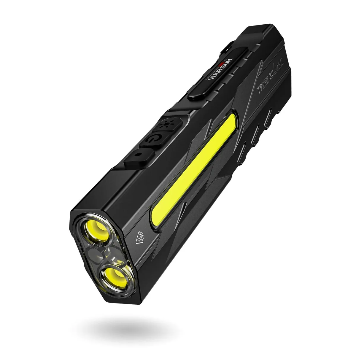 Compact aluminium flashlight with magnetic base and pocket clip