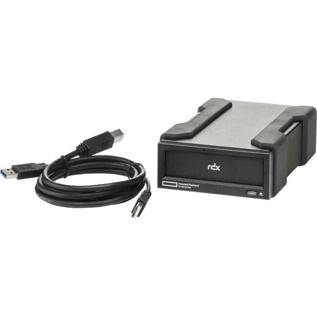 Black external HPE drive dock with USB 3.0 interface