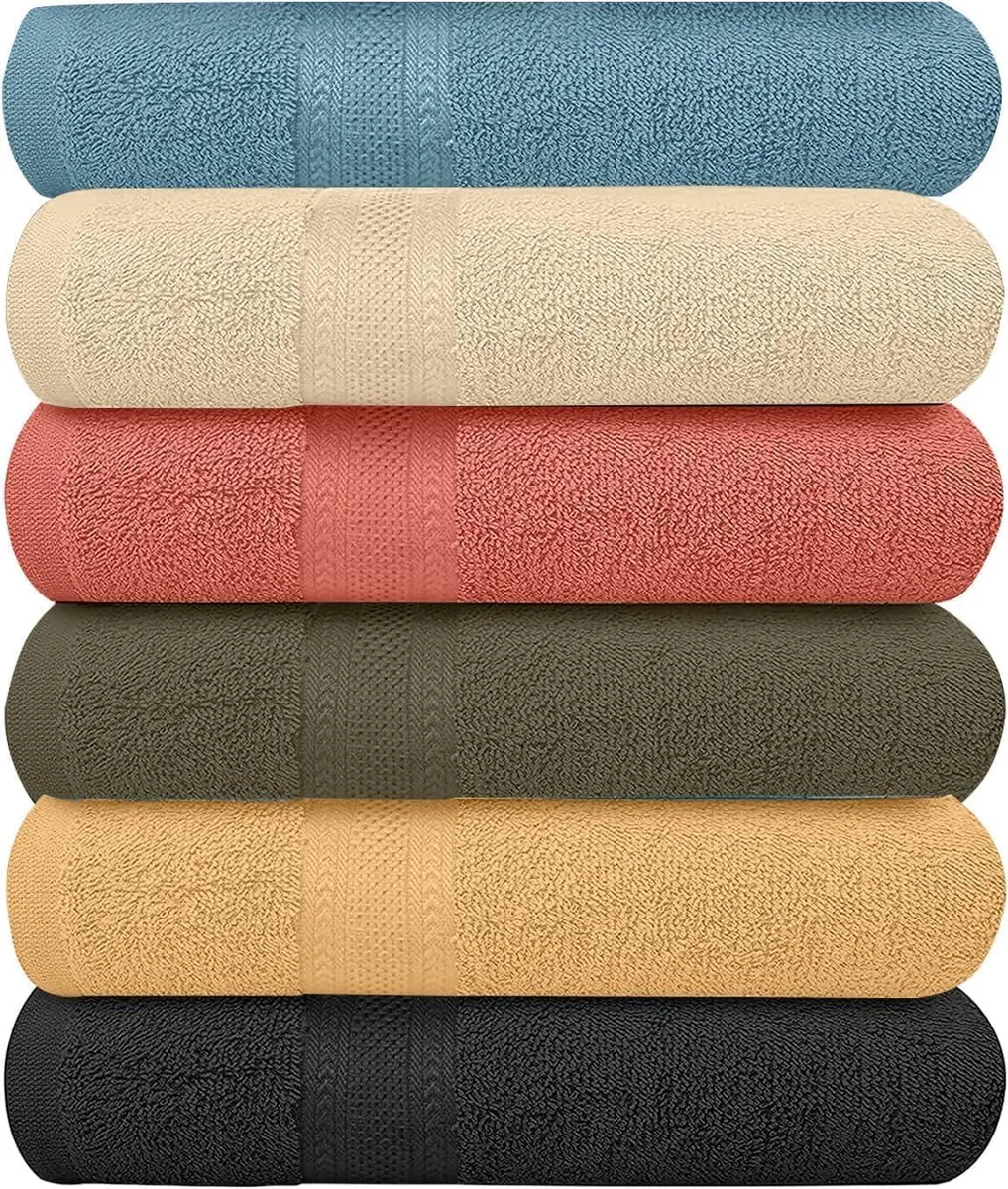  6 Pack Bath Towels Set 27 x 54 Inches 100% Cotton Multicolor Bath Hardware — product photo