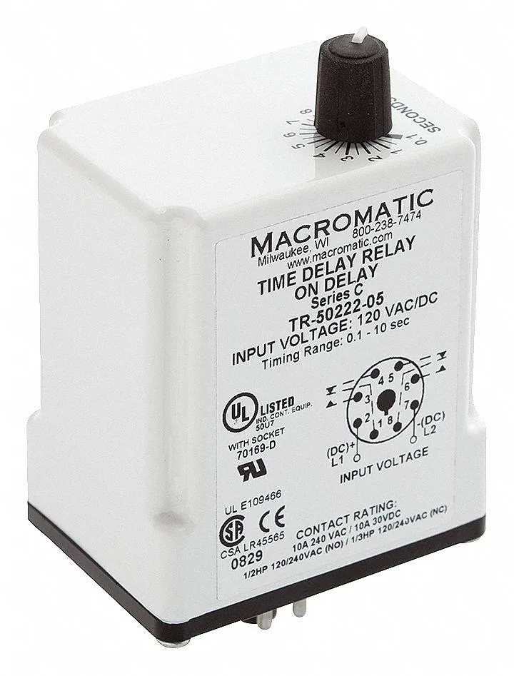 Macromatic Macromatic TR-50226-05 time delay relay 12 V DC 10 A DPDT 0.1 s — product photo