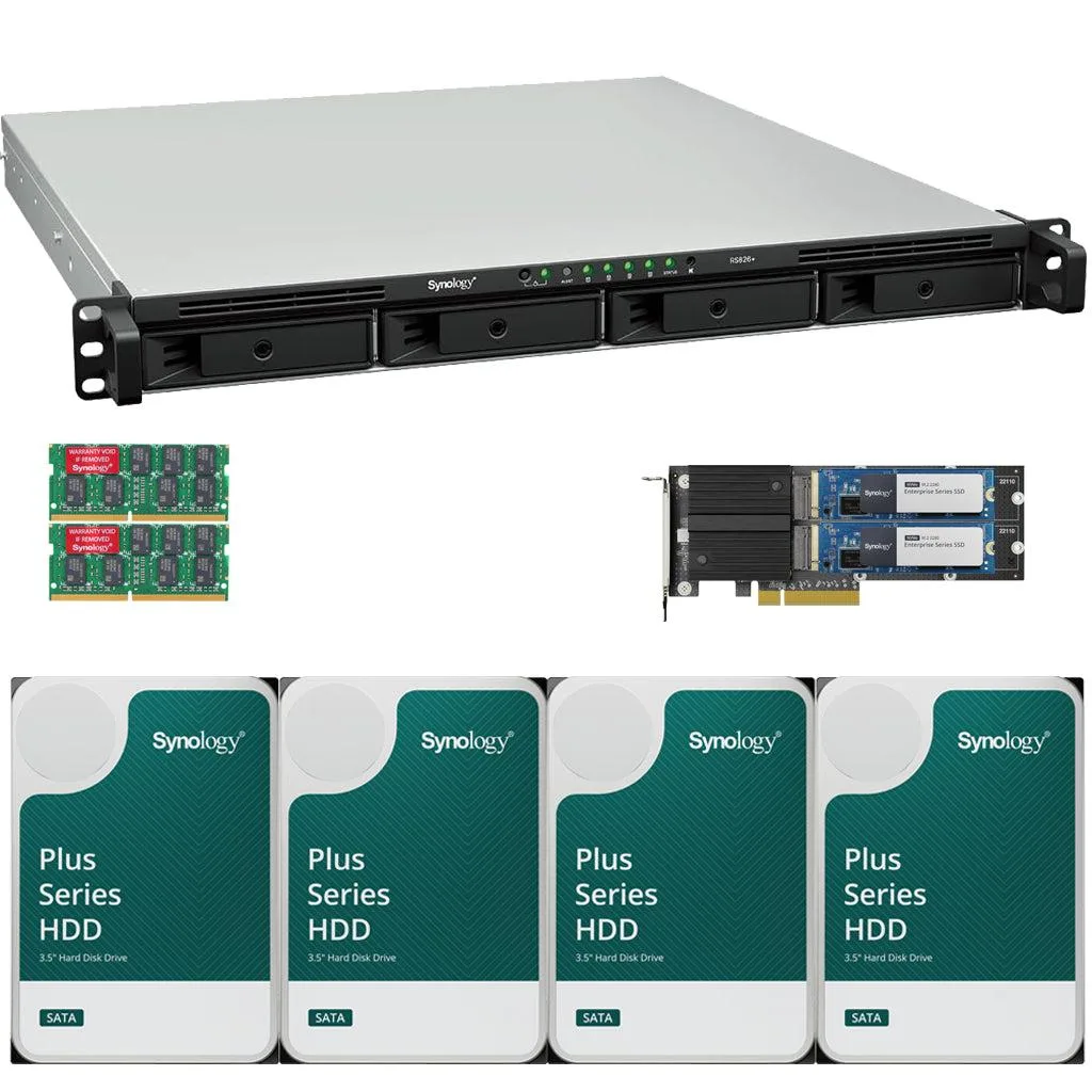 Synology Inc. Synology RS826+ Ryzen V1500B 4-Bay Rackmount NAS 16GB 1.6TB Cache 48TB Drives — product photo
