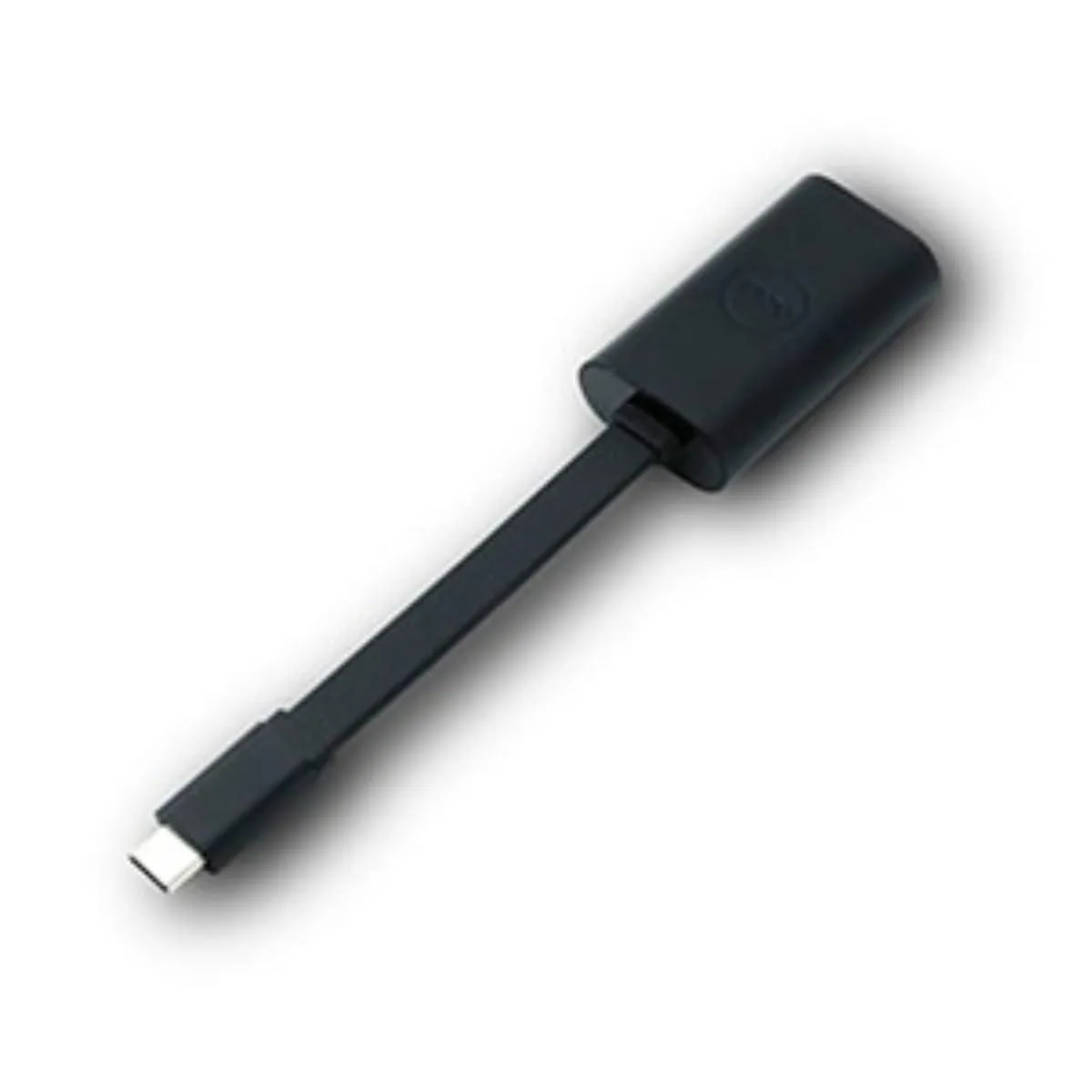 Black USB-C to Ethernet adapter with short cable and RJ-45 port