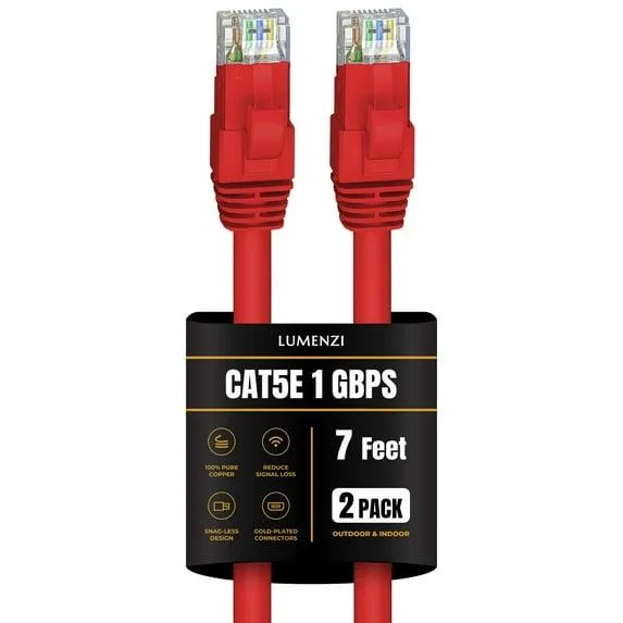 Lumenzi Lumenzi Cat 5e Ethernet Cable 7 FT Red 2 Pack 350 MHz — product photo