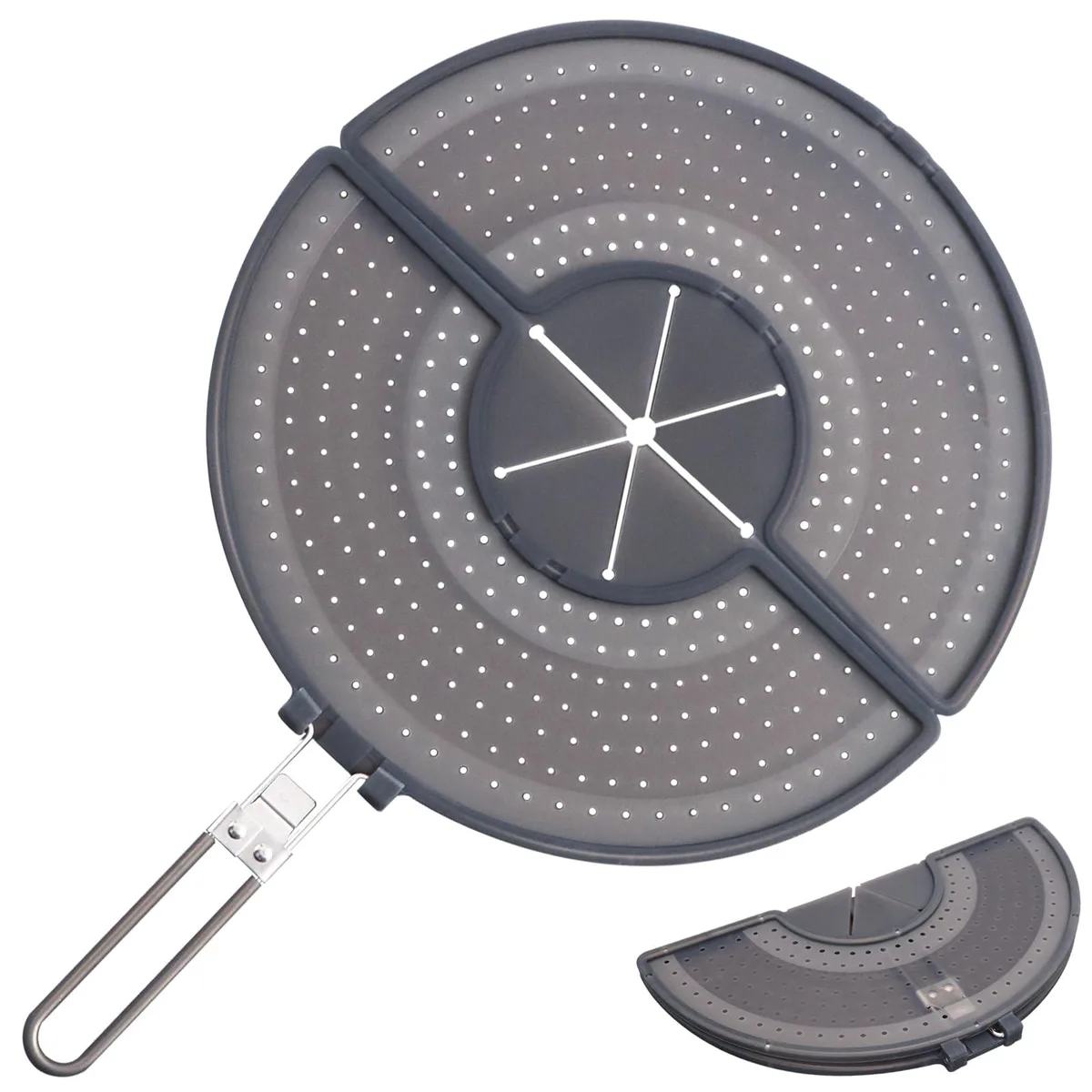 Silicone splatter screen with folding handle for 10-13 inch pans
