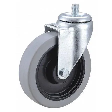 Silver metal caster with red polyurethane wheel and threaded stem