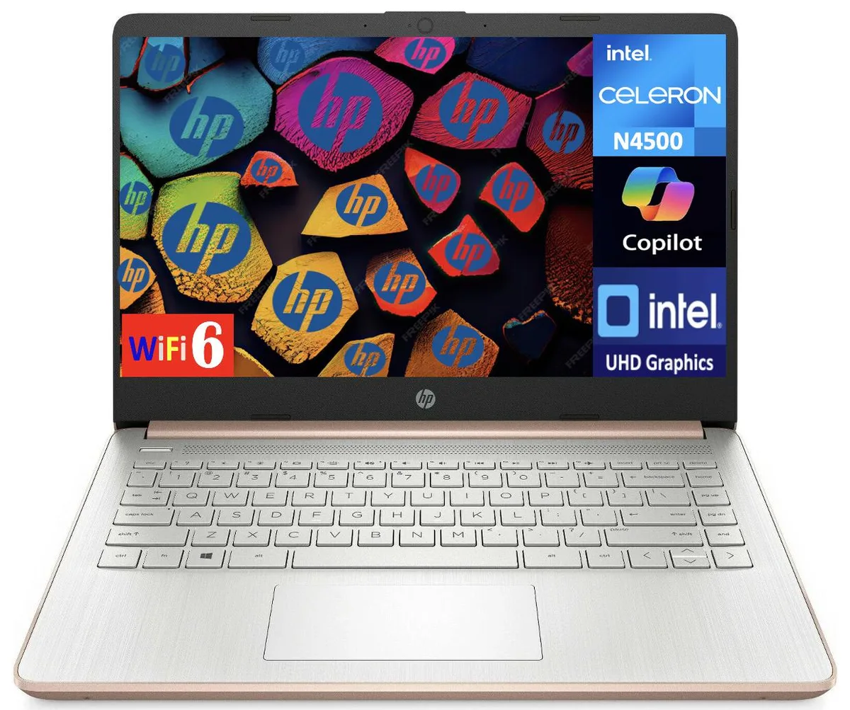 HP HP 14 laptop 14.0" 4GB DDR4 64GB eMMC Celeron N4500 Pale Rose Gold Natural Silver — product photo