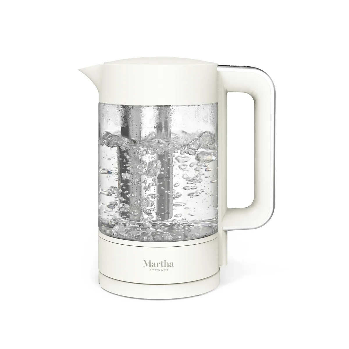  Martha Stewart 1.7L Glass Electric Kettle with Tea Infuser Linen Cream — product photo