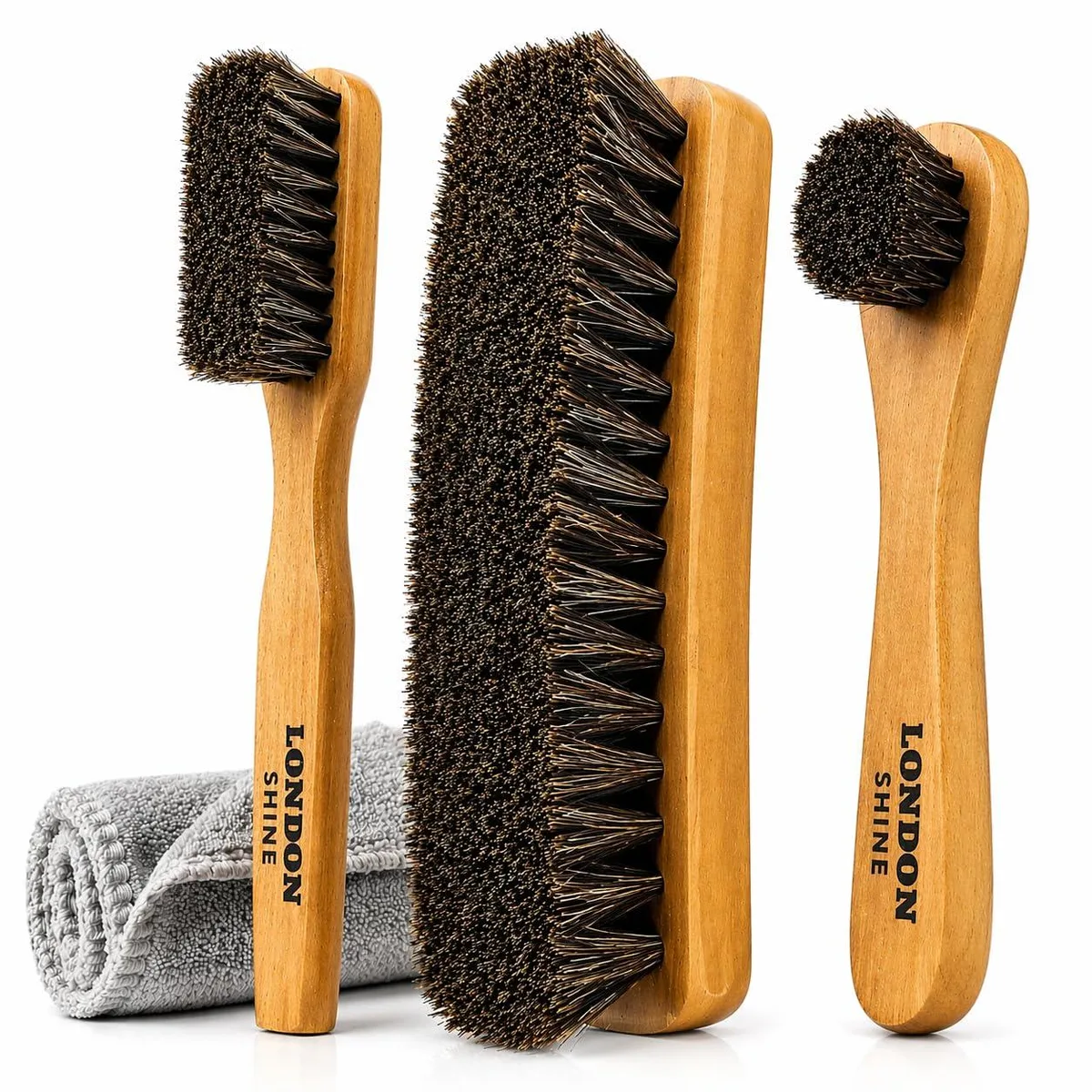 REAL HOME Innovations 4 piece horsehair shoe brush kit Yellow — product photo