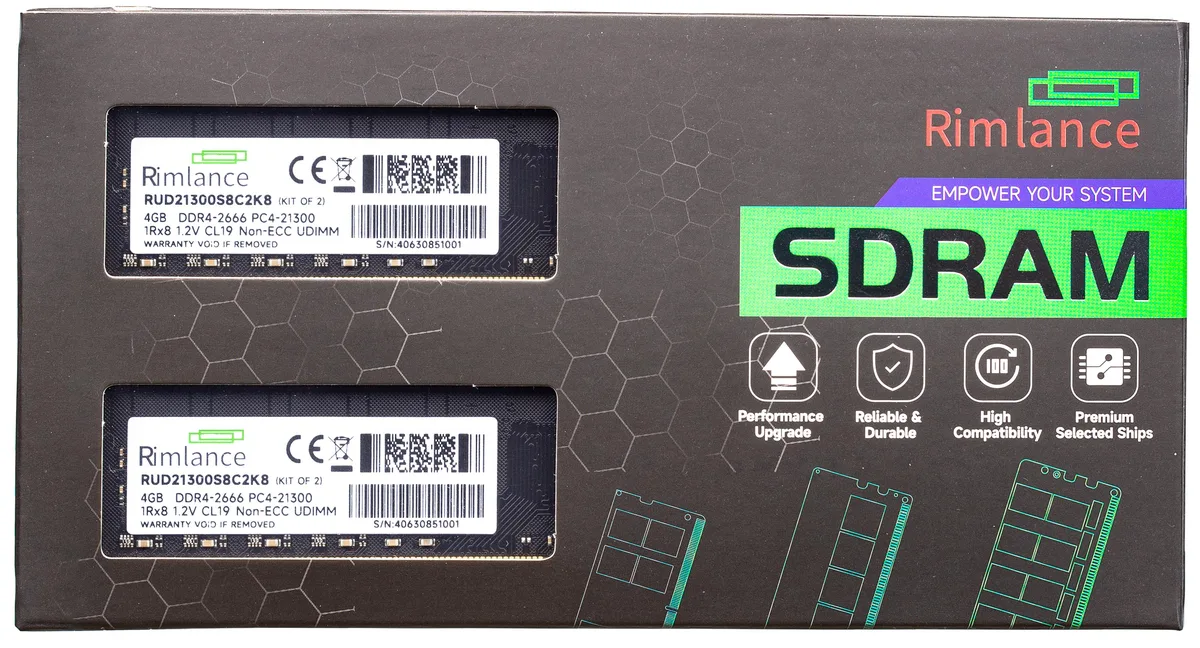 RIMLANCE RIMLANCE RUD21300S8C2K8-1 8GB (2x4GB) DDR4 2666 CL19 — product photo
