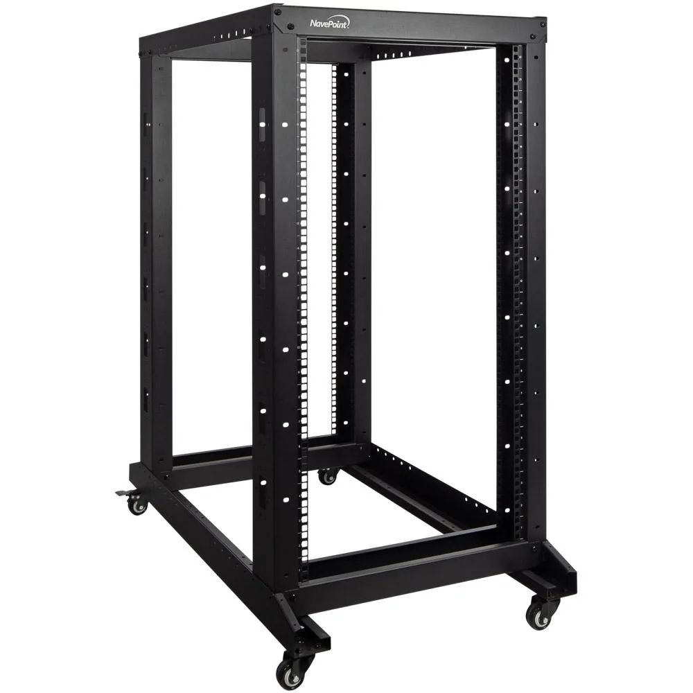 NavePoint NavePoint 22U 4-Post Open Frame Server Rack 1000mm Casters Black — product photo