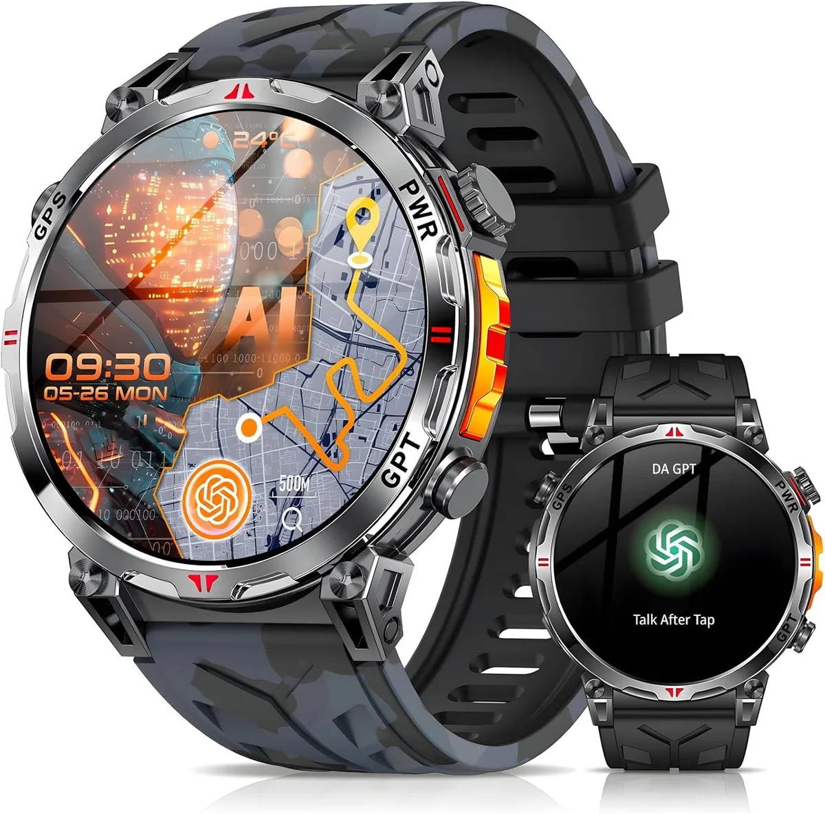 AUTYUE AUTYUE Military Smart Watch 1.56" AMOLED GPS Compass GPT Voice Assistant Bluetooth Call Black — product photo