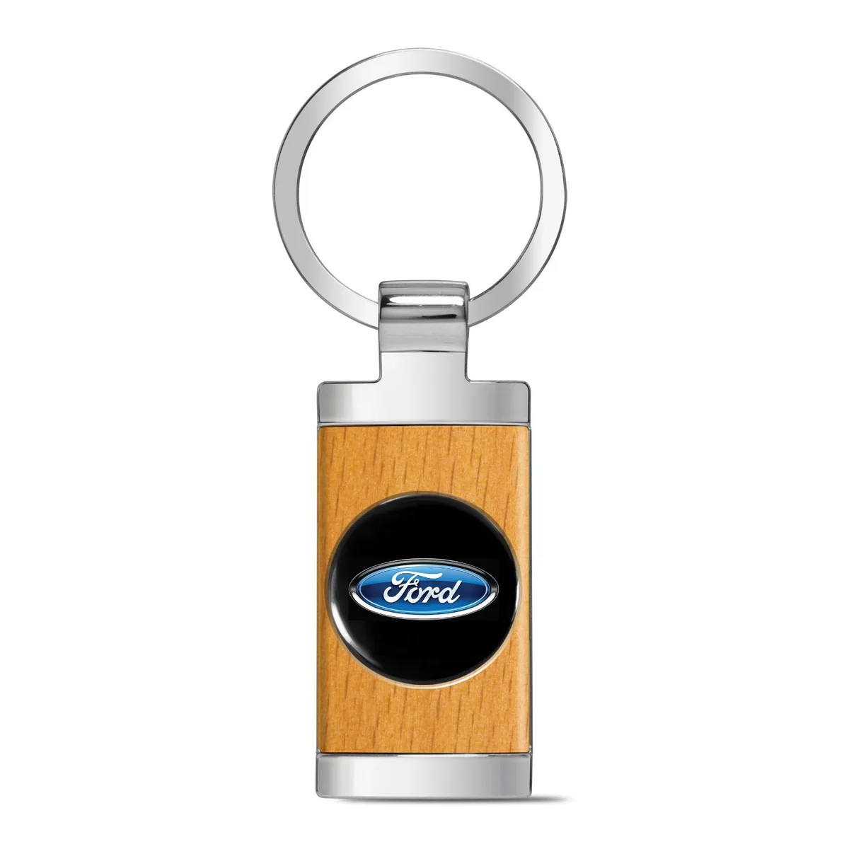 iPick Image, LLC iPick Image, LLC Ford Roundel Logo Key Chain Black Maple Wood Chrome Trim — product photo