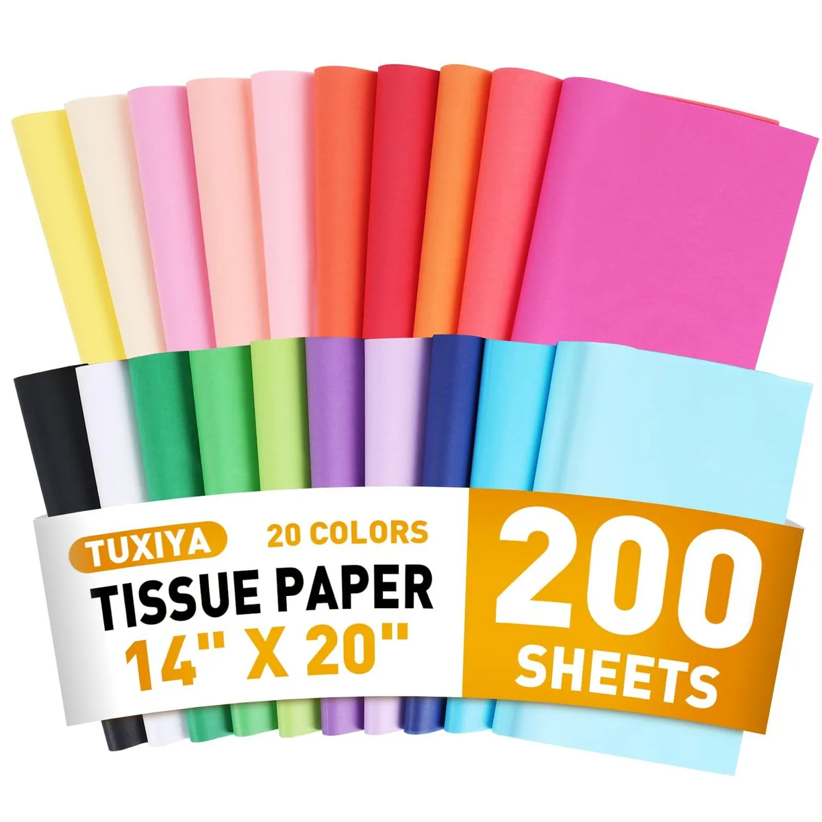  TUXIYA 200 Sheets Tissue Paper 20 Colors 14" X 20 — product photo