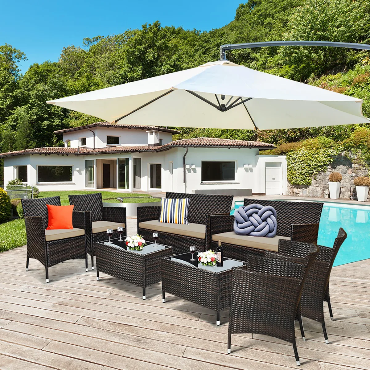 Costway Costway 8PCS Patio Furniture Set Brown — product photo