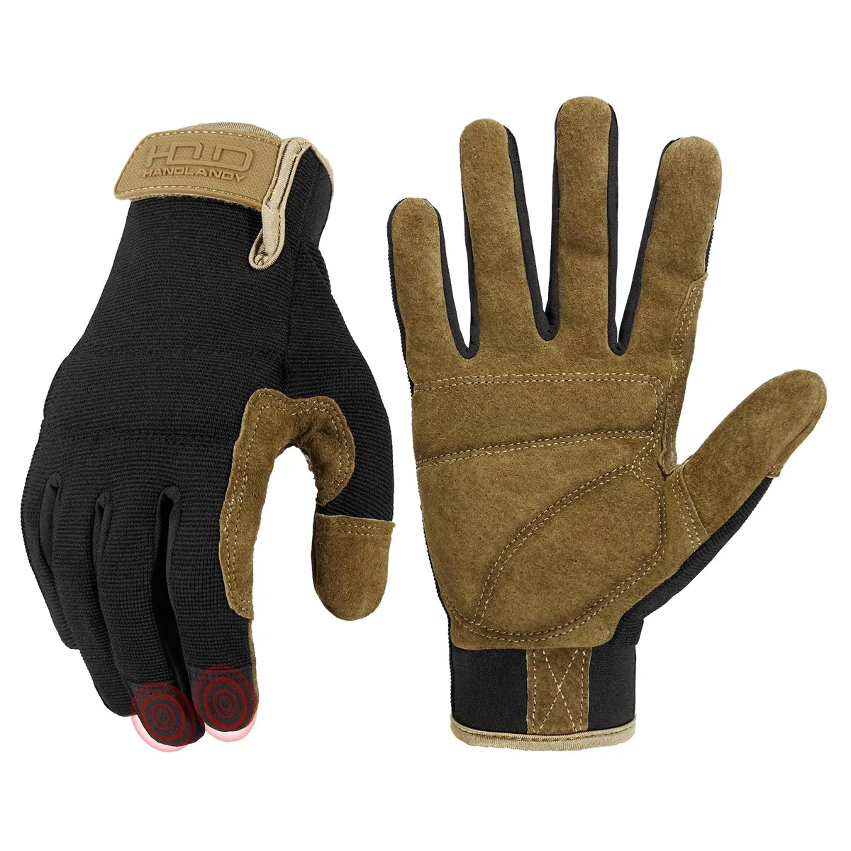 Pair of black pigskin leather work gloves with mesh backs, size Large