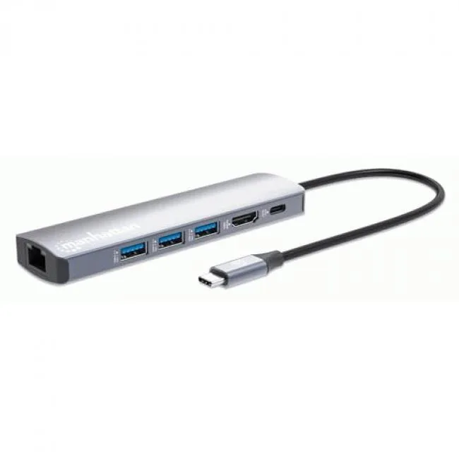 MANHATTAN MANHATTAN 6-in-1 USB-C Docking Station 100W PD 4K HDMI 3×USB-A 3.0 Gigabit Ethernet — product photo