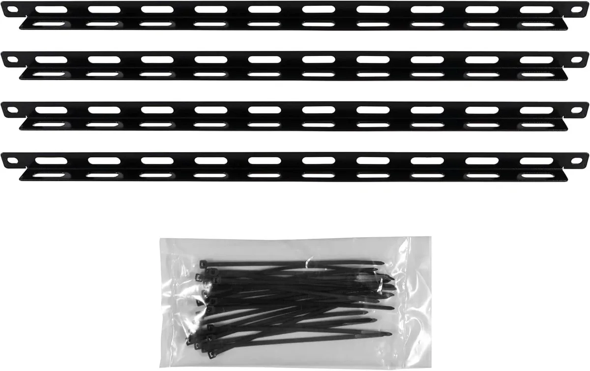 PISKEKAT PISKEKAT Cable Management Tie Bar Kit 4x 1U 24 Ties 8 Cage Nuts 19" Rack — product photo