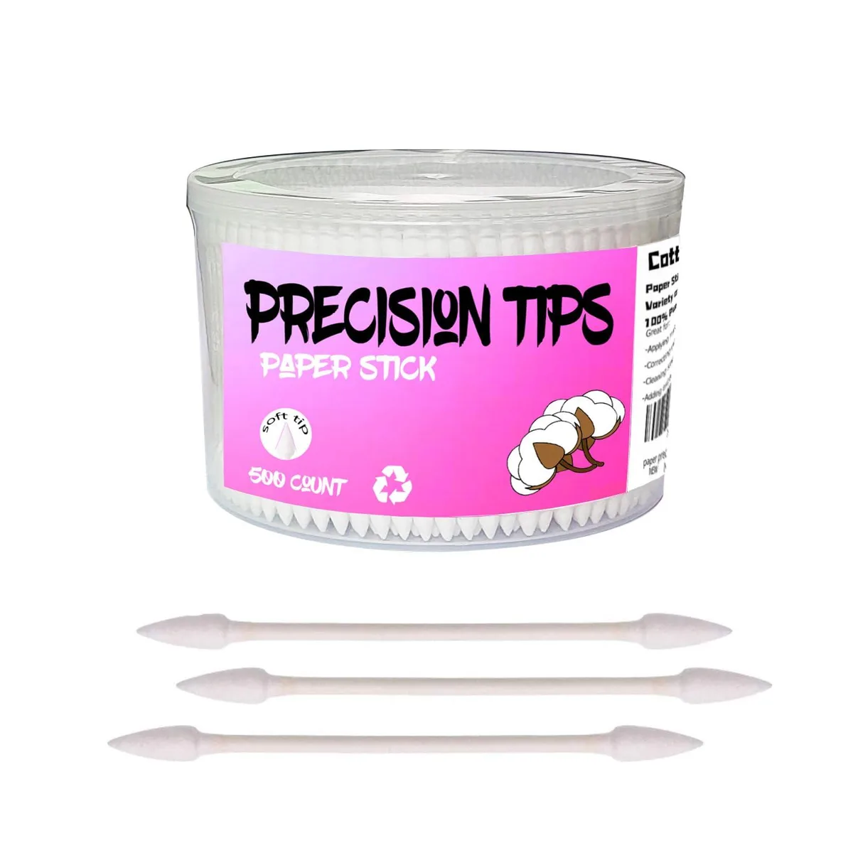Pointed Tip Cotton Swabs 500 count Double Precision Tips Paper Stick Applicators — product photo