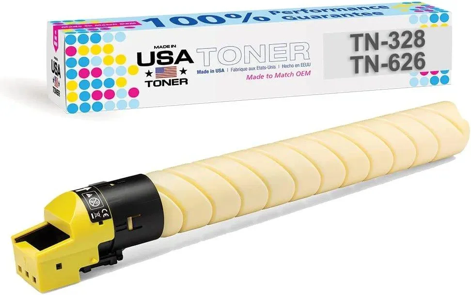 MADE IN USA TONER MADE IN USA TONER Yellow Toner Cartridge for Konica Minolta TN328Y TN626Y C250i C300i C360i C450i C550i C650i — product photo
