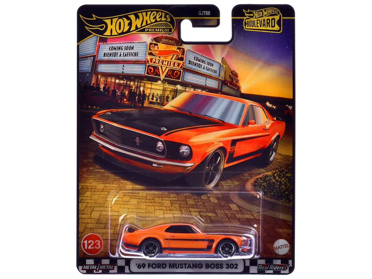 Hot Wheels Hot Wheels 1969 Ford Mustang Boss 302 Orange Black Stripes Hood Boulevard Diecast Car — product photo