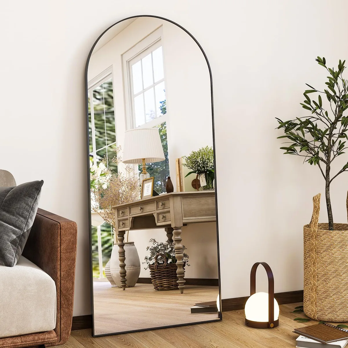 HARRITPURE 56" x 21" Arched Floor Mirror Black Aluminum Frame — product photo