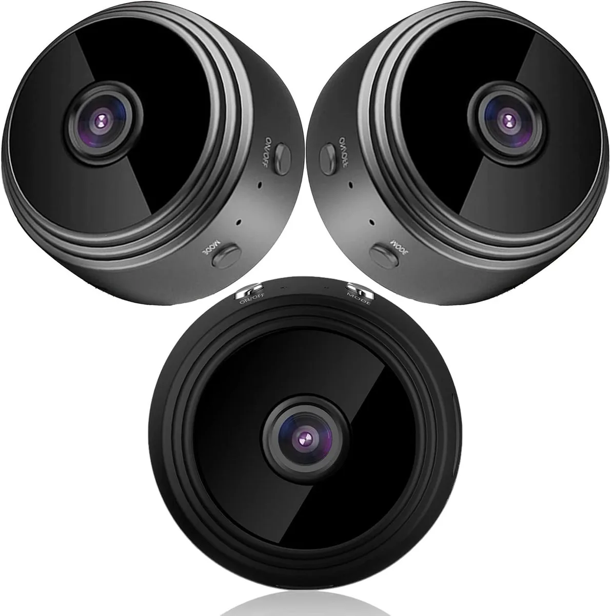 Three small dome cameras with flexible USB cables