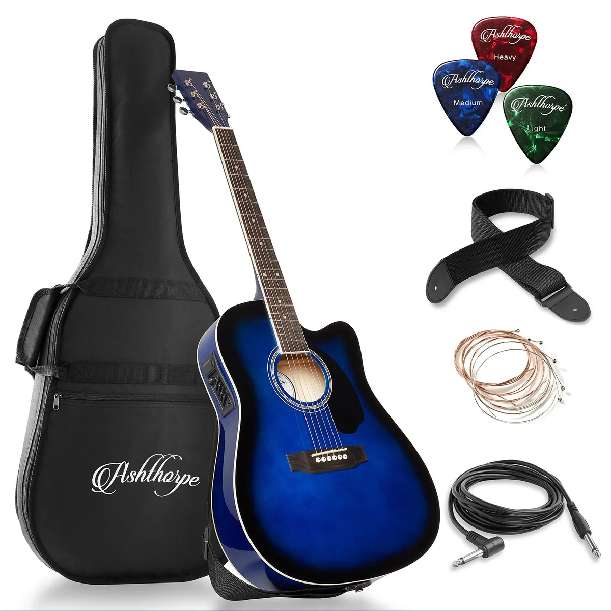 Ashthorpe Ashthorpe 41-Inch Cutaway Thinline Acoustic-Electric Guitar Blue — product photo